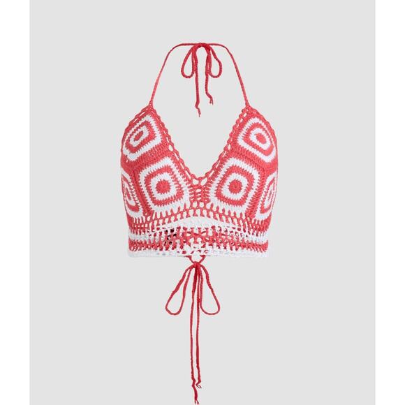 Cider Womens Boho Summer Festival Beachy Geometric Crochet Halter Crop Top Small - Picture 1 of 6